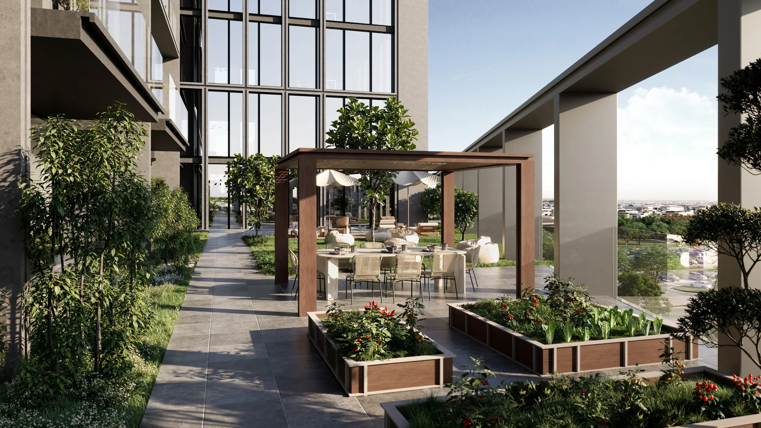 Edible garden and harvest table pavilion at KORE by Imtiaz