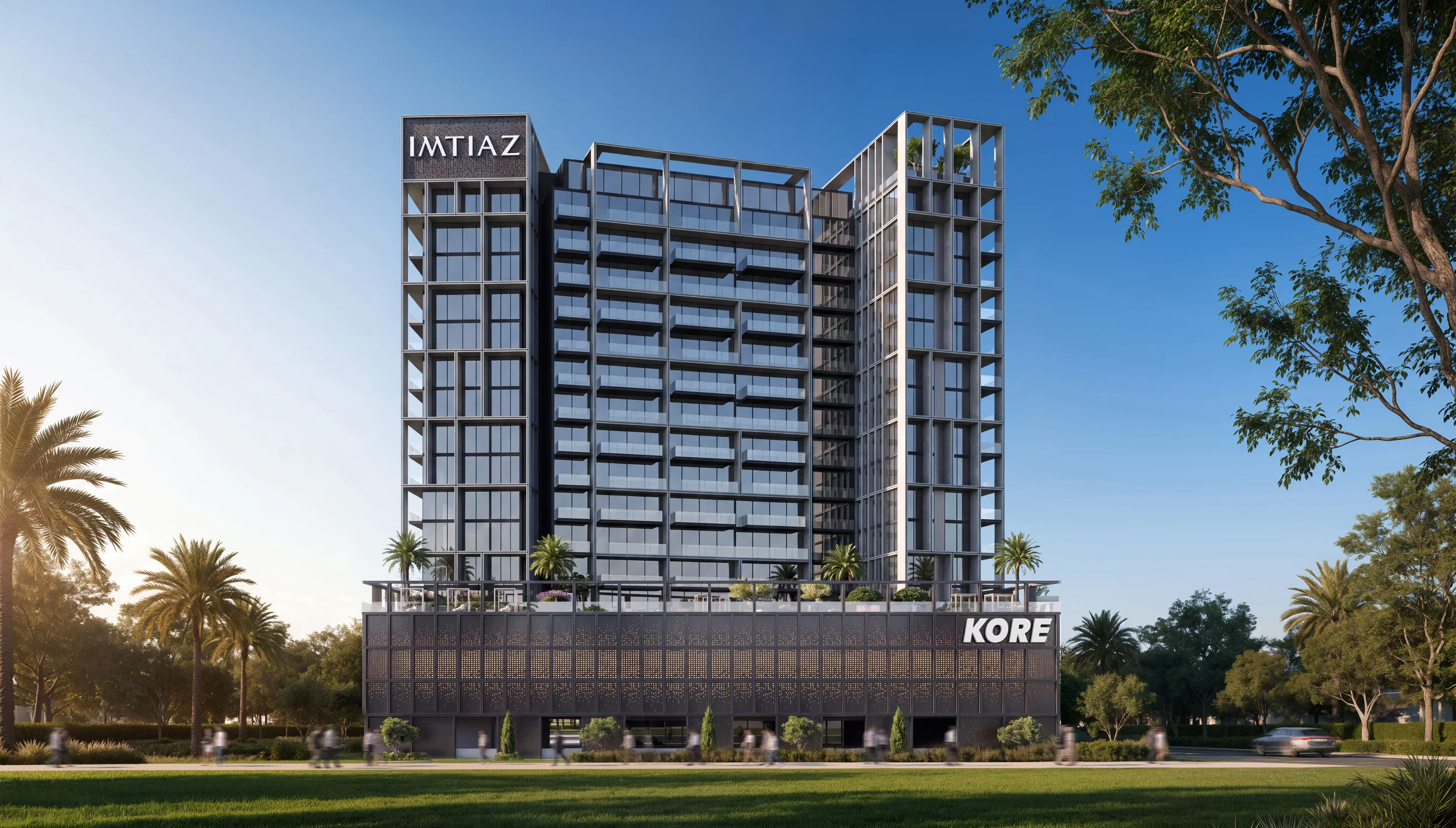KORE by Imtiaz tower exterior in Dubai Land Residence Complex