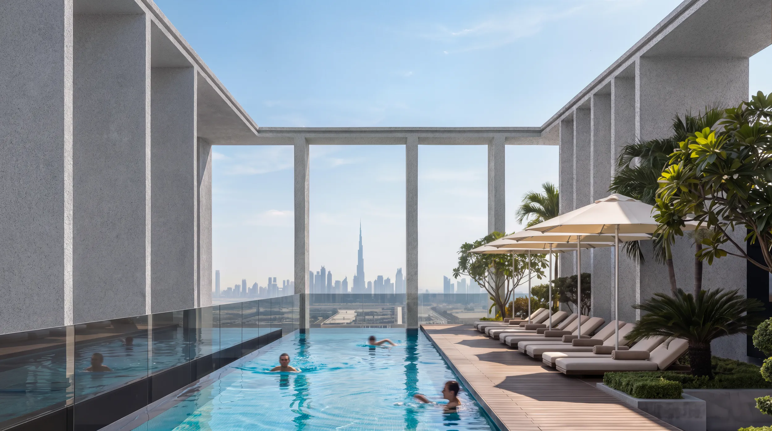 Rooftop pool at KORE by Imtiaz with Burj Khalifa views