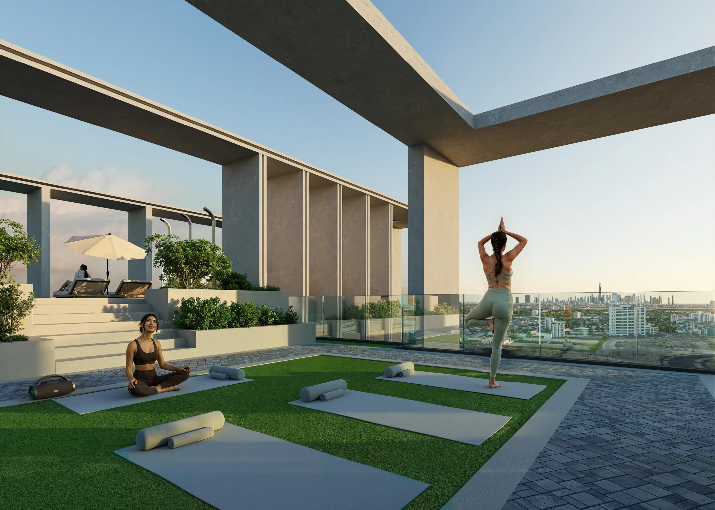 Rooftop wellness lawn with yoga at KORE by Imtiaz