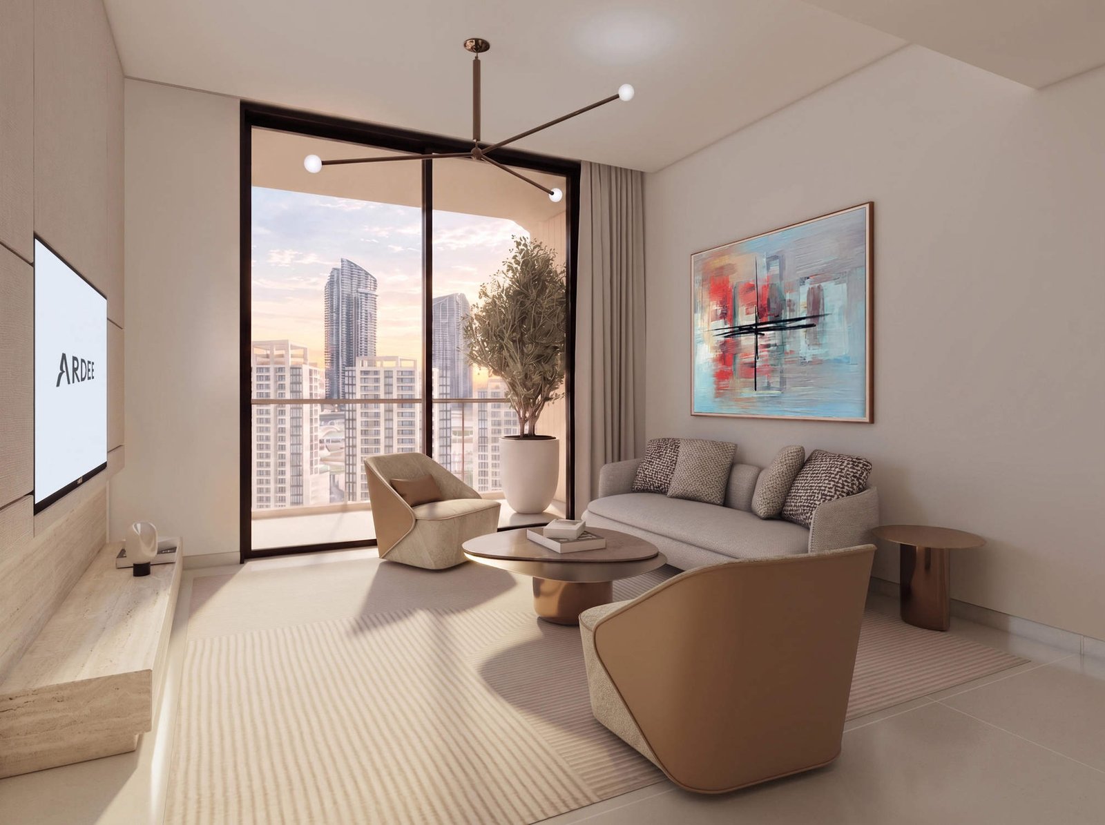 Corner apartment living room at The Views by Ardee