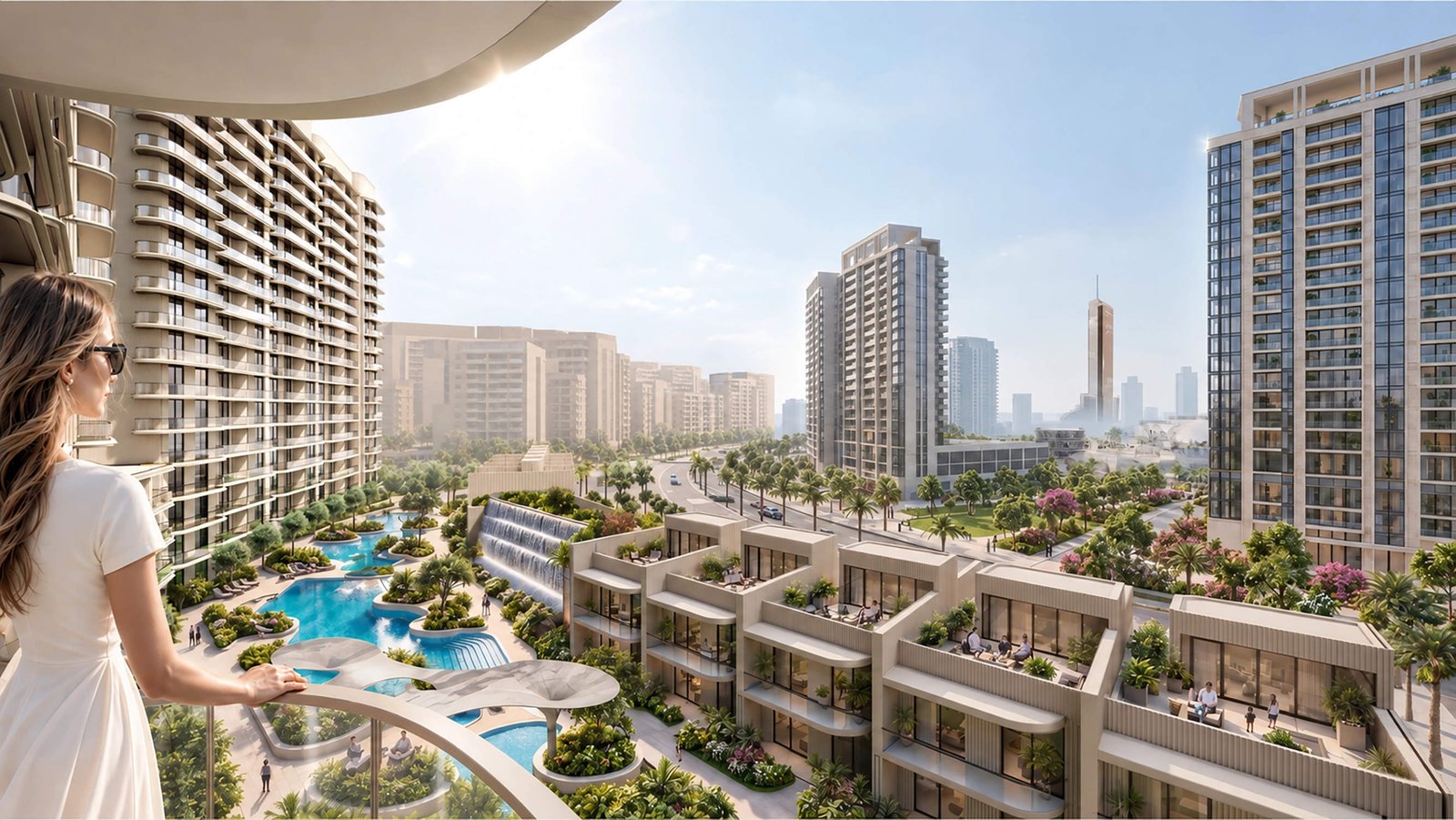 Podium pools, gardens and townhouses at The Views by Ardee